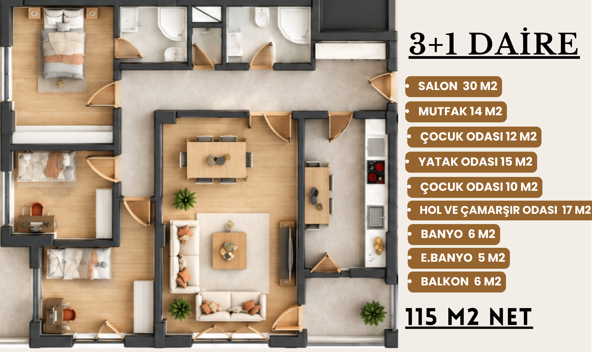 3+1 Daire kat planı