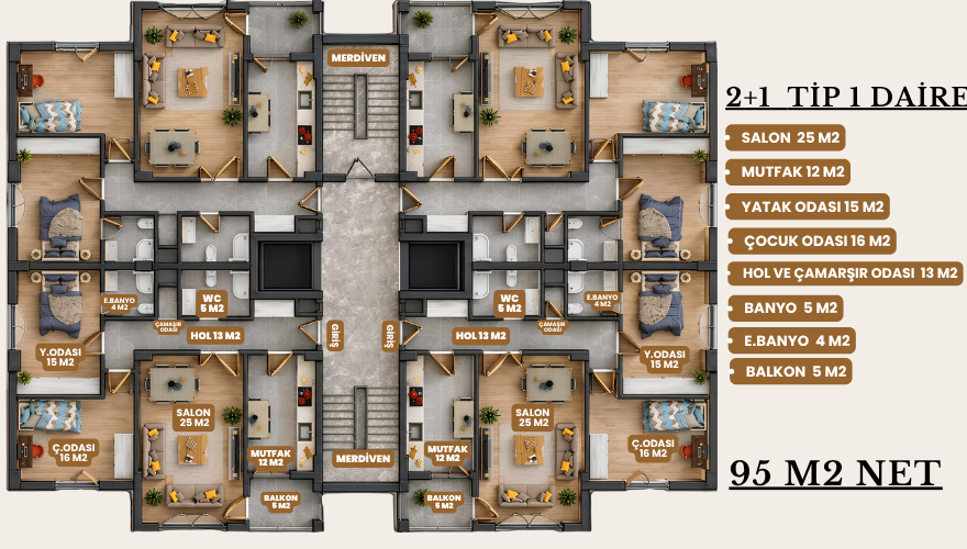 2+1 Tip 1 daire kat planı