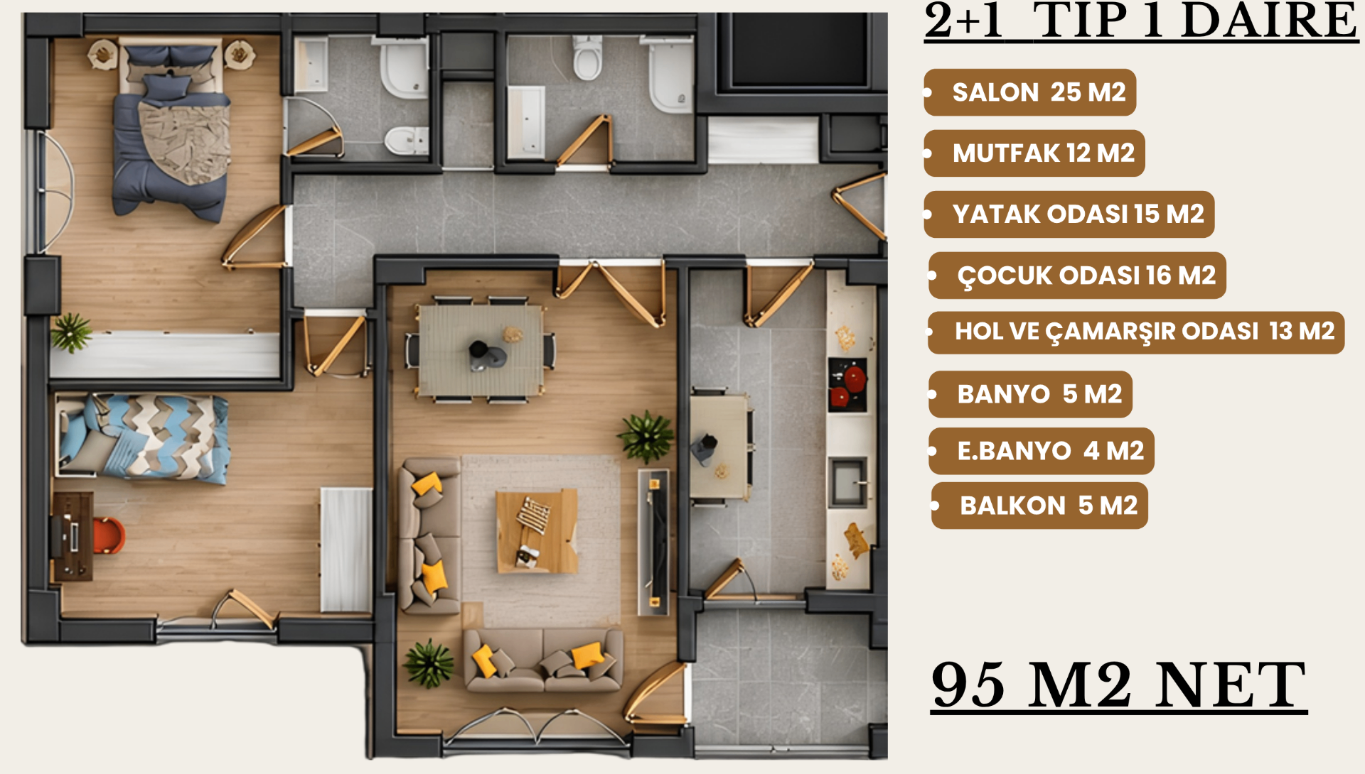 2+1 Daire kat planı